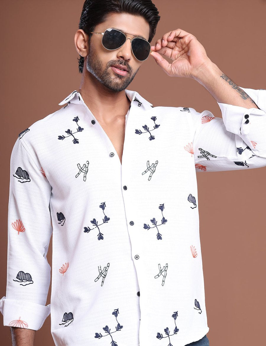 Men Embroidered Regular Fit Casual Shirt - SF_9043White_S