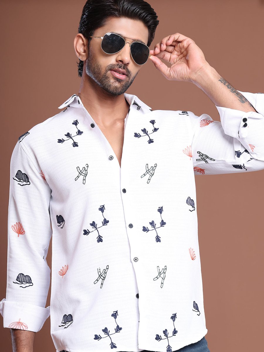 Men Embroidered Regular Fit Casual Shirt - SF_9043White_S