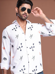 Men Embroidered Regular Fit Casual Shirt - SF_9043White_S