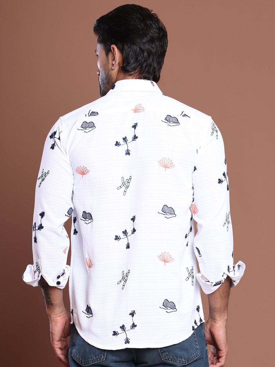 Men Embroidered Regular Fit Casual Shirt - SF_9043White_S
