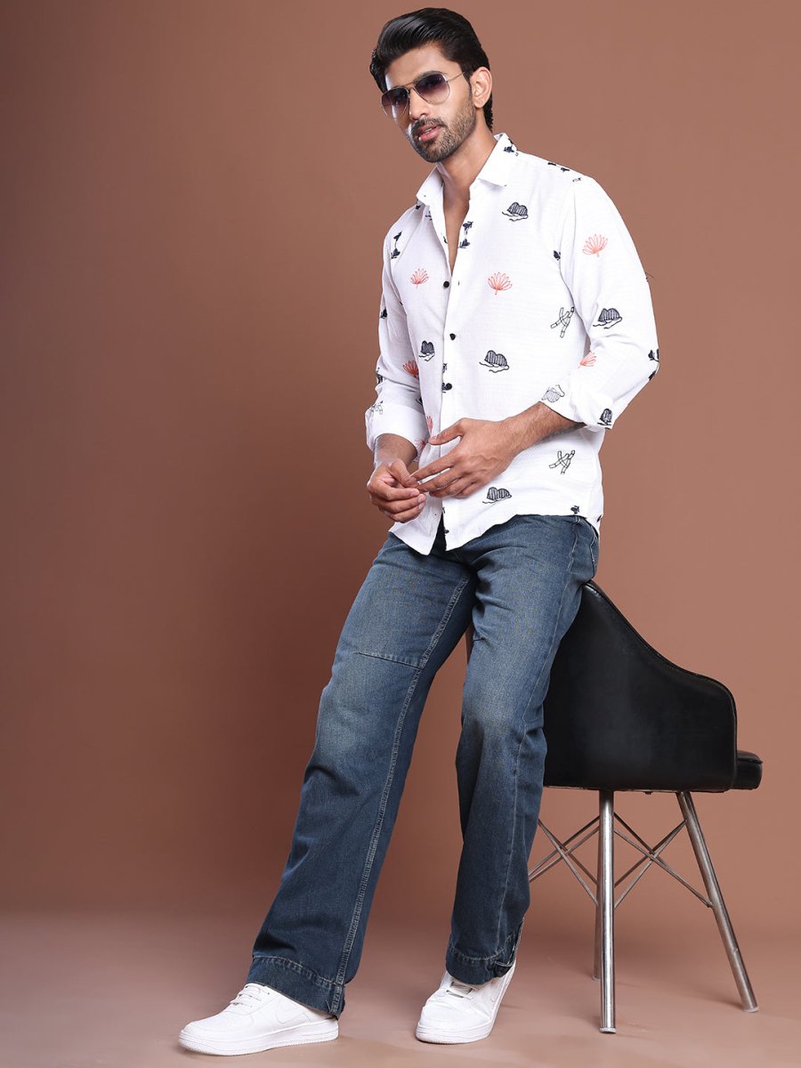 Men Embroidered Regular Fit Casual Shirt - SF_9043White_S