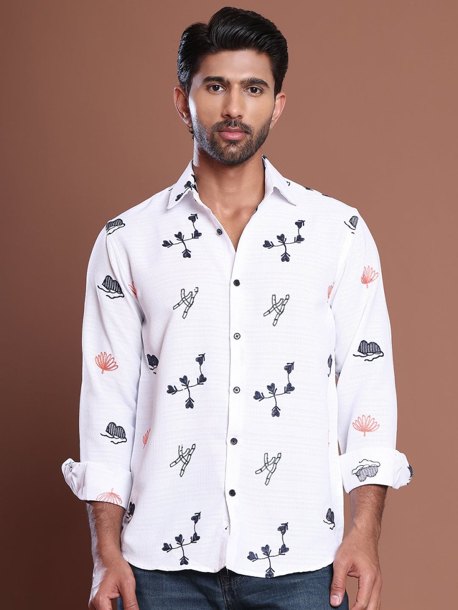 Men Embroidered Regular Fit Casual Shirt - SF_9043White_S
