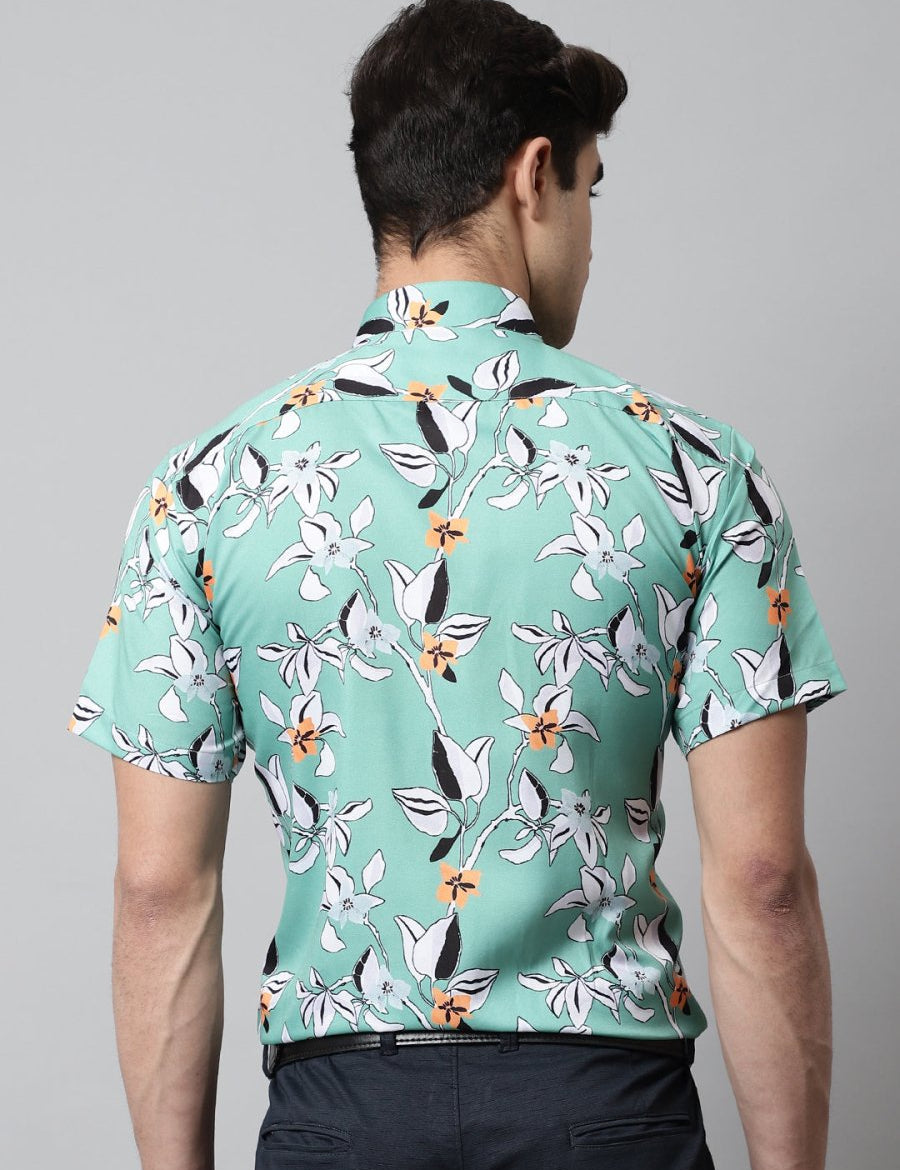 Men Green Classic Printed Formal Shirt - SF_846Green_S