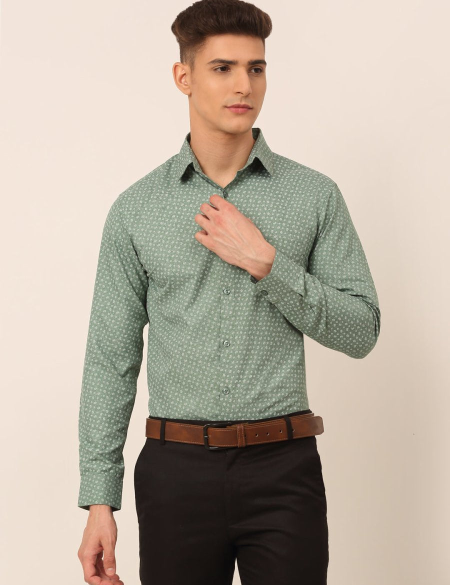 Men Green Classic Printed Formal Shirt - SF_827Green_S