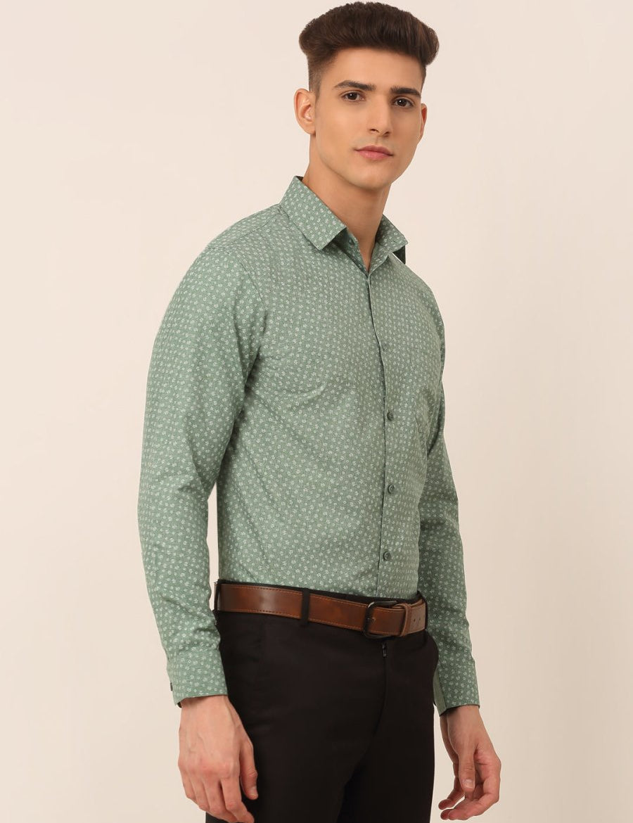 Men Green Classic Printed Formal Shirt - SF_827Green_S