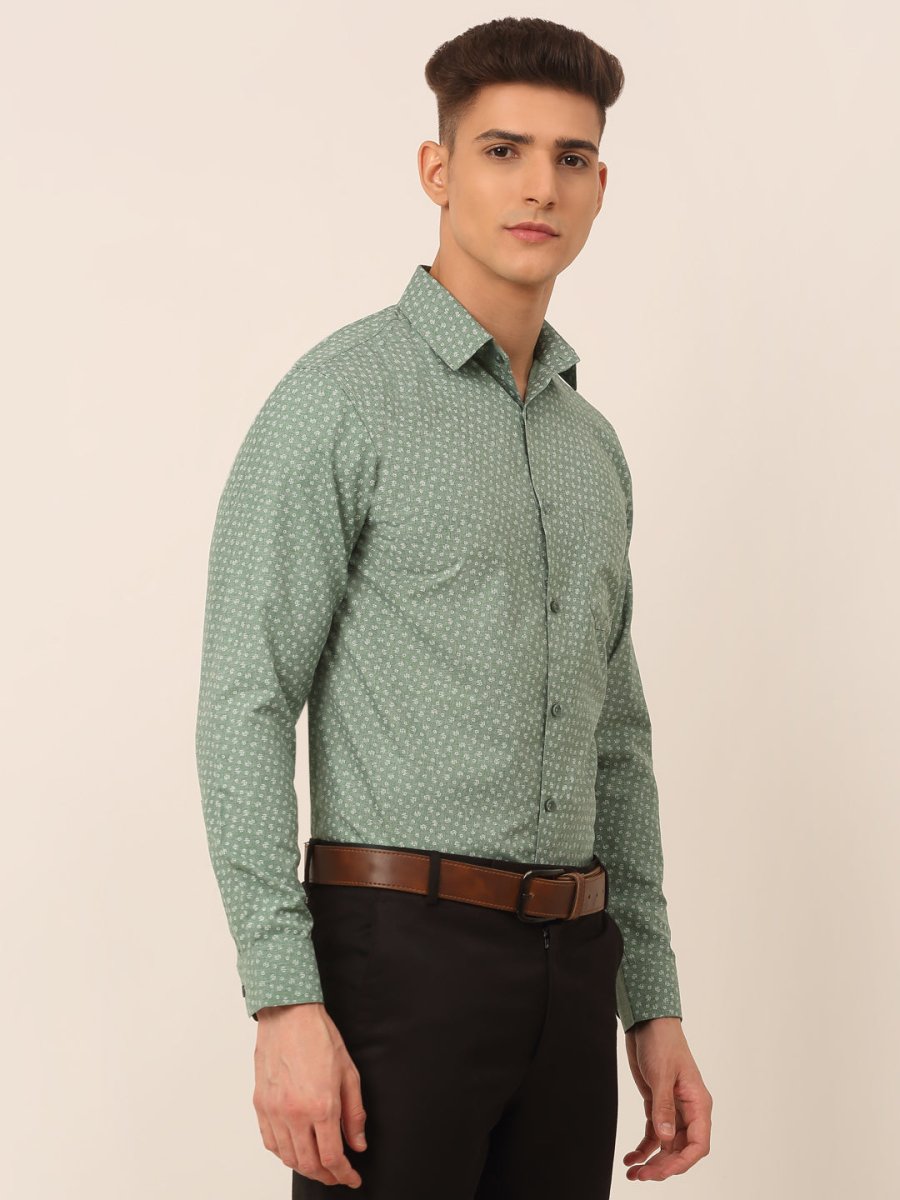 Men Green Classic Printed Formal Shirt - SF_827Green_S