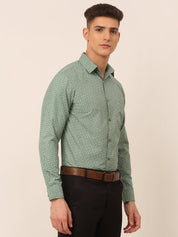 Men Green Classic Printed Formal Shirt - SF_827Green_S