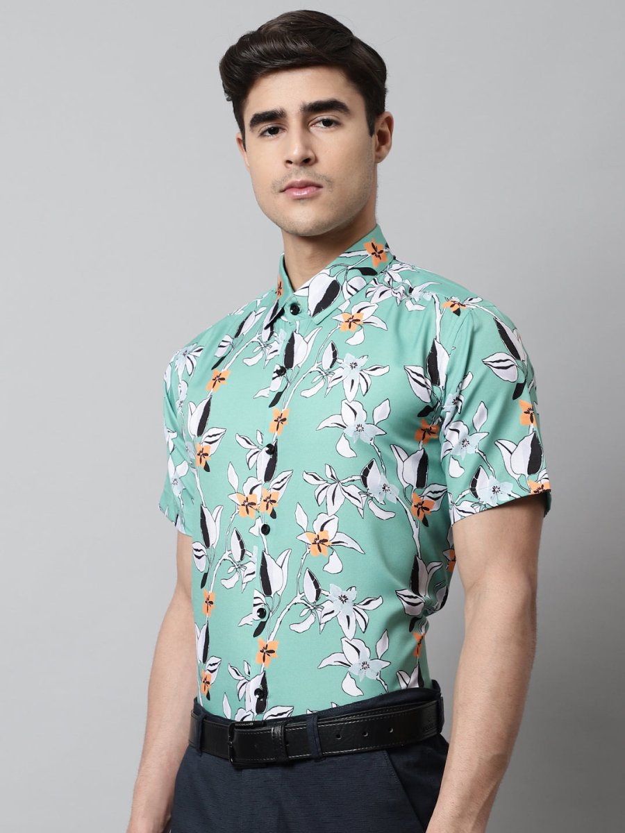 Men Green Classic Printed Formal Shirt - SF_846Green_S