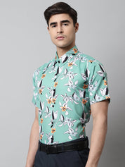 Men Green Classic Printed Formal Shirt - SF_846Green_S