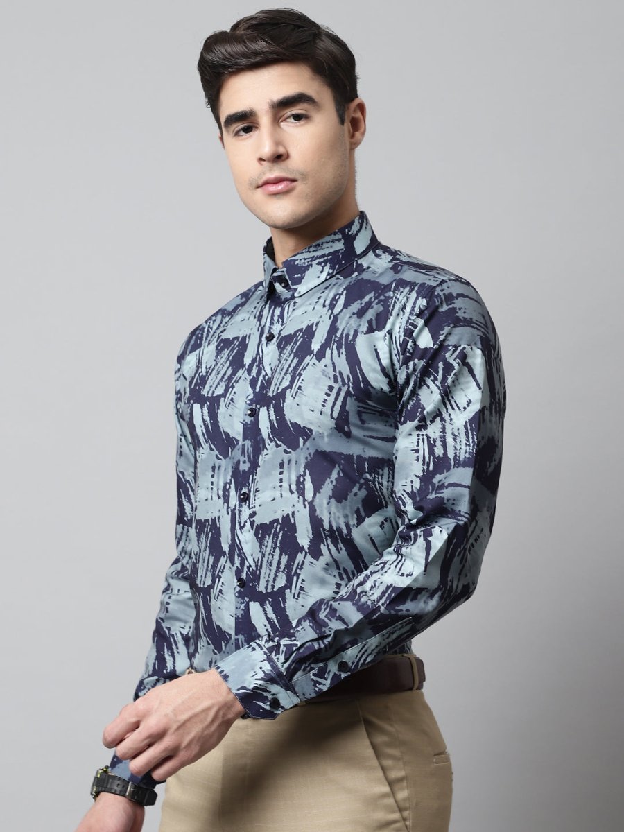 Men Green Classic Printed Formal Shirt - SF_852Green_S