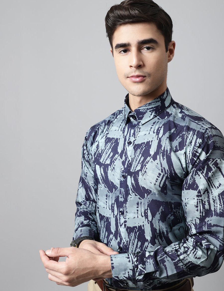 Men Green Classic Printed Formal Shirt - SF_852Green_S