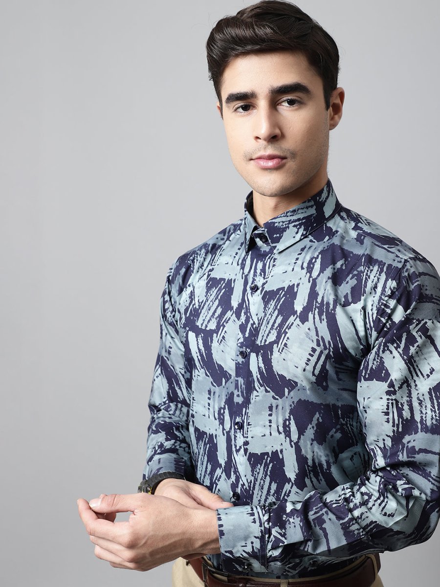 Men Green Classic Printed Formal Shirt - SF_852Green_S