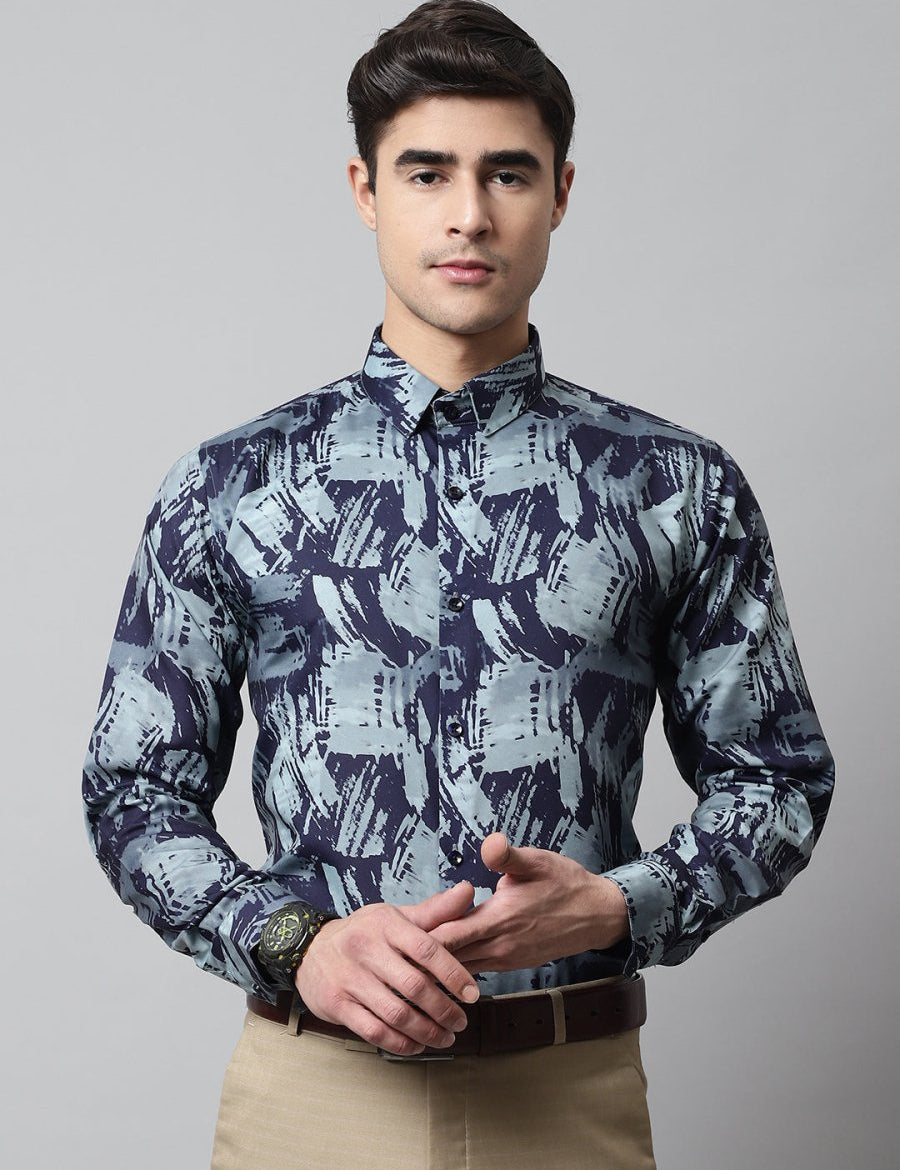 Men Green Classic Printed Formal Shirt - SF_852Green_S