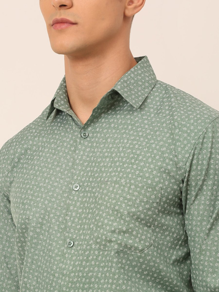 Men Green Classic Printed Formal Shirt - SF_827Green_S