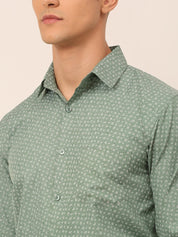 Men Green Classic Printed Formal Shirt - SF_827Green_S