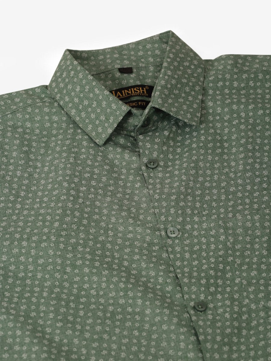 Men Green Classic Printed Formal Shirt - SF_827Green_S
