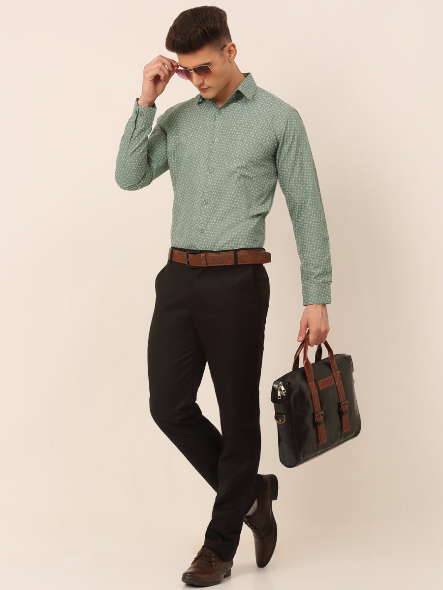 Men Green Classic Printed Formal Shirt - SF_827Green_S