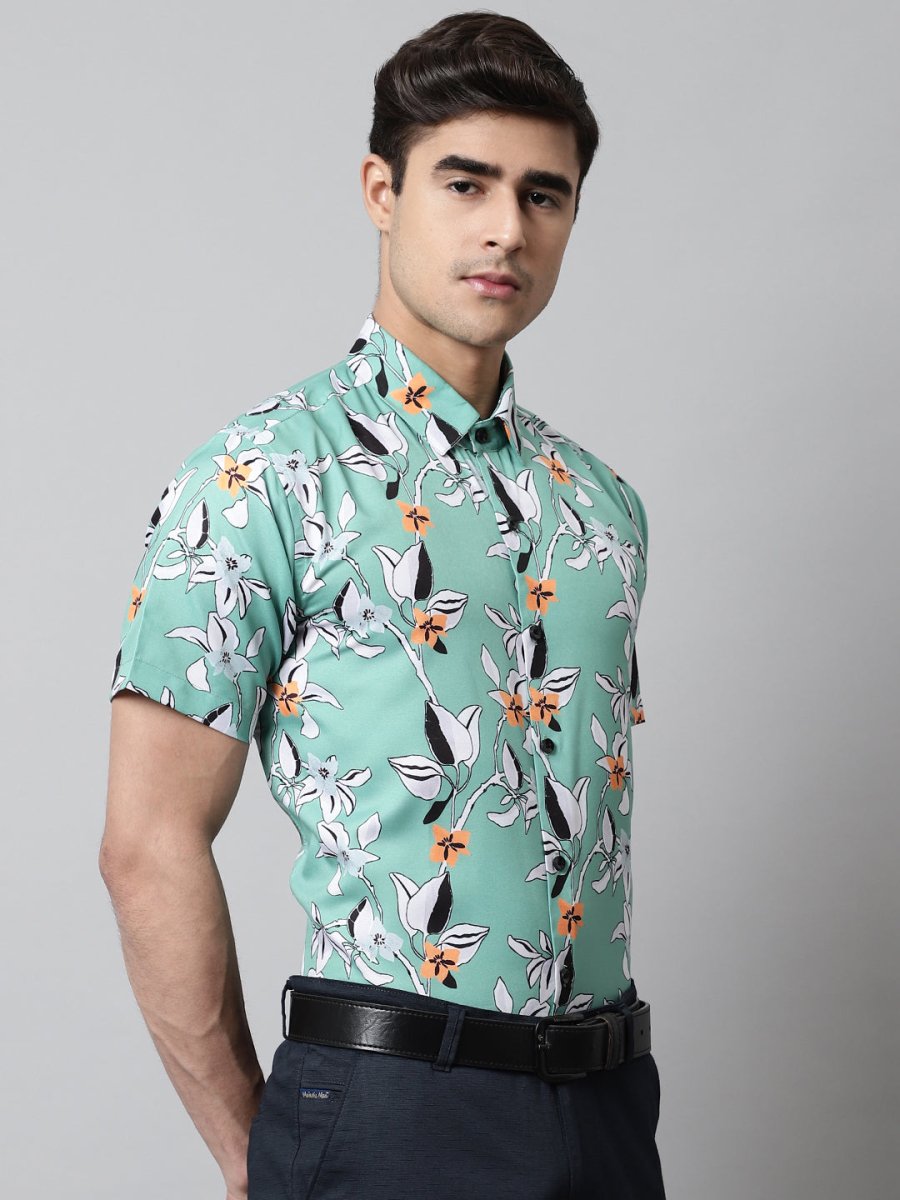 Men Green Classic Printed Formal Shirt - SF_846Green_S