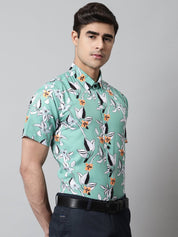 Men Green Classic Printed Formal Shirt - SF_846Green_S