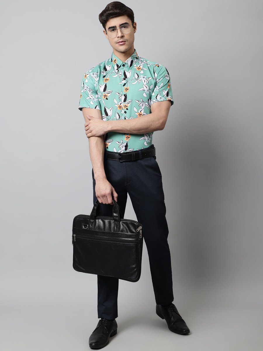Men Green Classic Printed Formal Shirt - SF_846Green_S