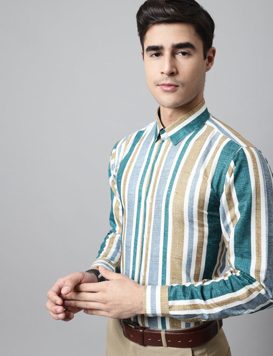 Men Green Classic Striped Formal Shirt - SF_832Green_S
