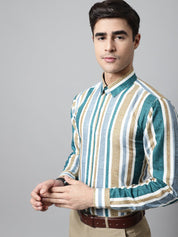 Men Green Classic Striped Formal Shirt - SF_832Green_S