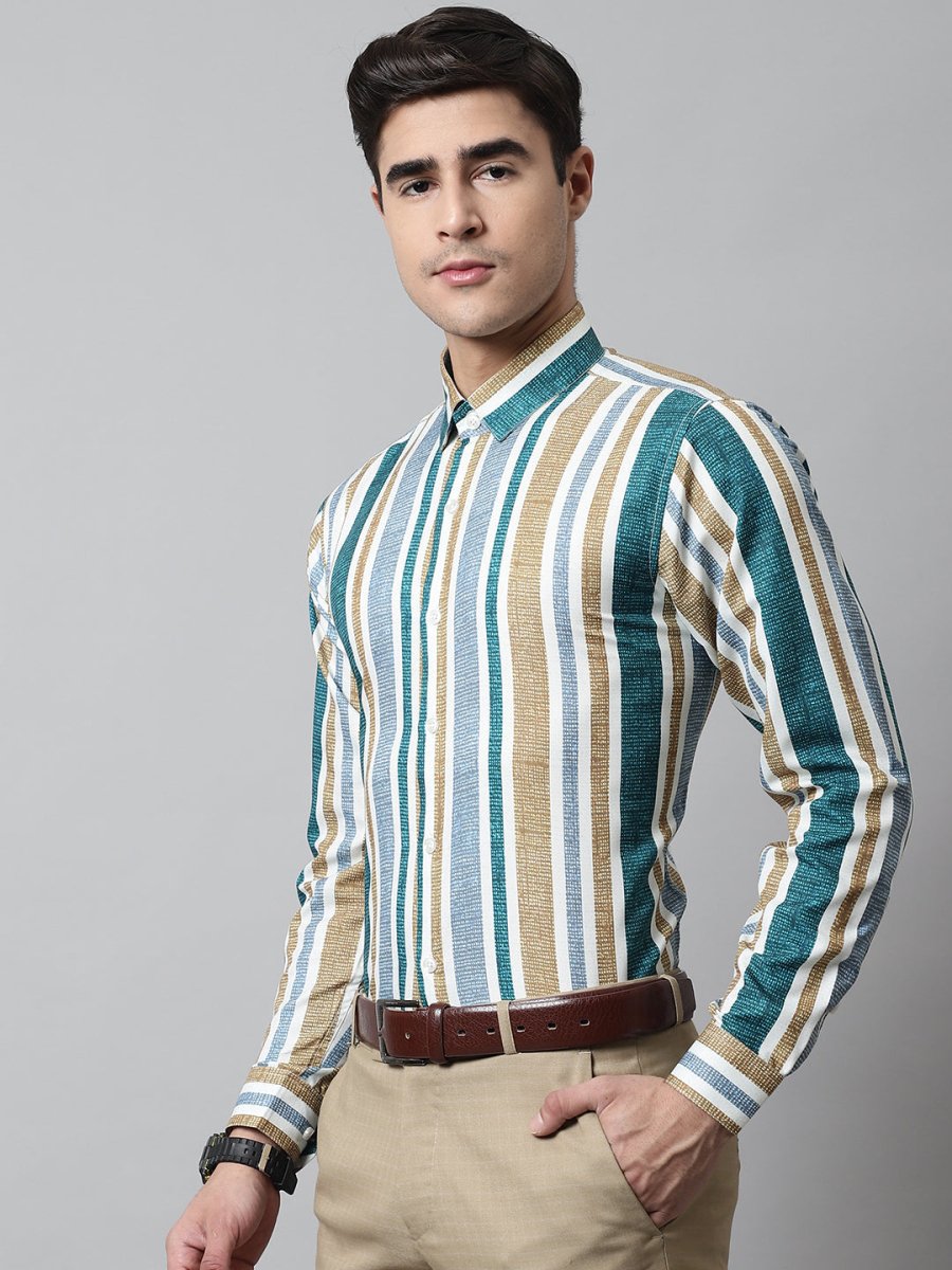 Men Green Classic Striped Formal Shirt - SF_832Green_S