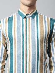 Men Green Classic Striped Formal Shirt - SF_832Green_S