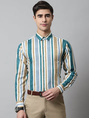 Men Green Classic Striped Formal Shirt - SF_832Green_S