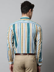 Men Green Classic Striped Formal Shirt - SF_832Green_S