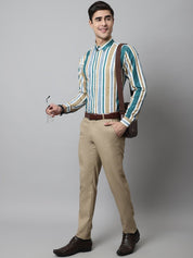 Men Green Classic Striped Formal Shirt - SF_832Green_S
