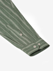 Men Green & White Classic Striped Formal Shirt - SF_825Green_S