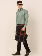 Men Green & White Classic Striped Formal Shirt - SF_825Green_S