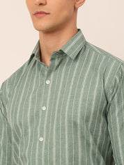 Men Green & White Classic Striped Formal Shirt - SF_825Green_S