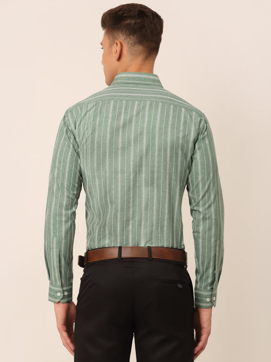 Men Green & White Classic Striped Formal Shirt - SF_825Green_S