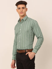 Men Green & White Classic Striped Formal Shirt - SF_825Green_S