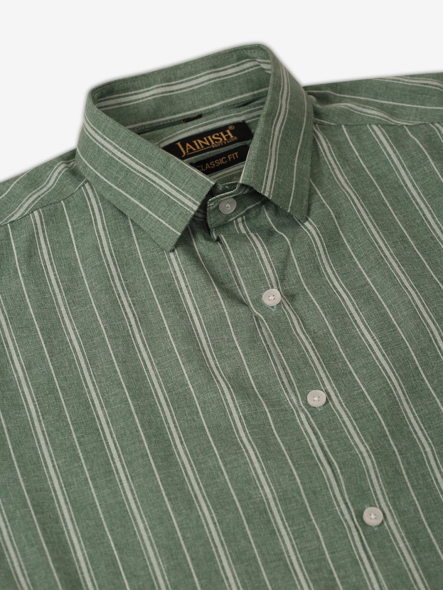 Men Green & White Classic Striped Formal Shirt - SF_825Green_S