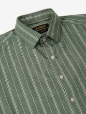 Men Green & White Classic Striped Formal Shirt - SF_825Green_S