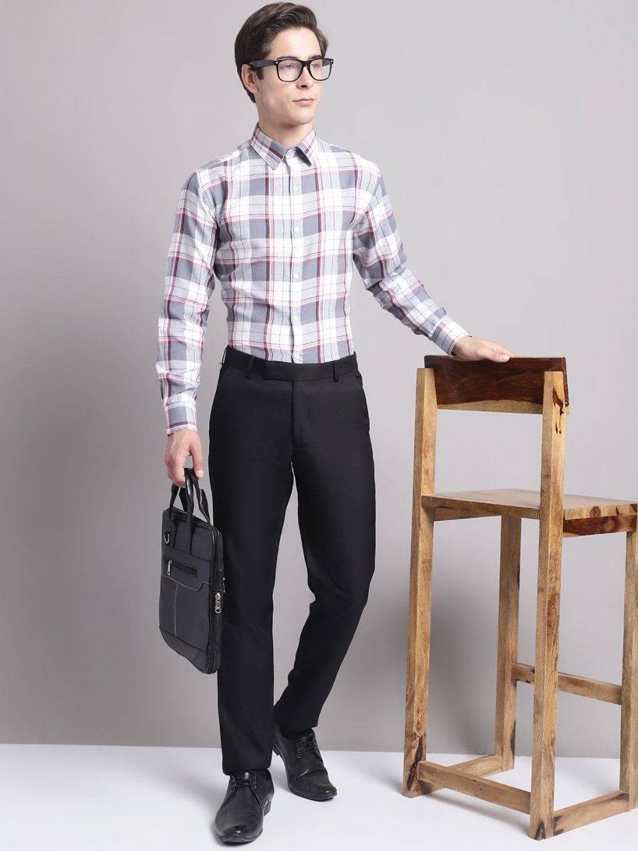 Men Grey Checked Ragular Fit Formal Shirt - SF_884Grey_S