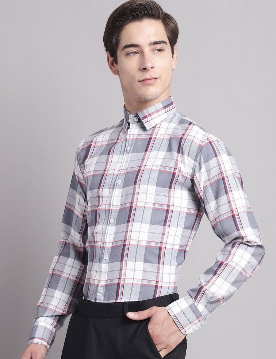 Men Grey Checked Ragular Fit Formal Shirt - SF_884Grey_S