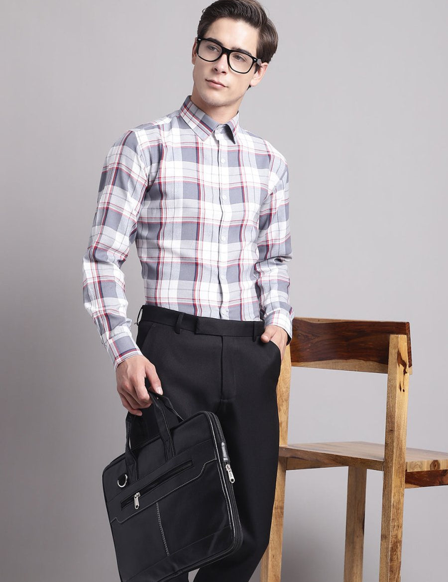 Men Grey Checked Ragular Fit Formal Shirt - SF_884Grey_S