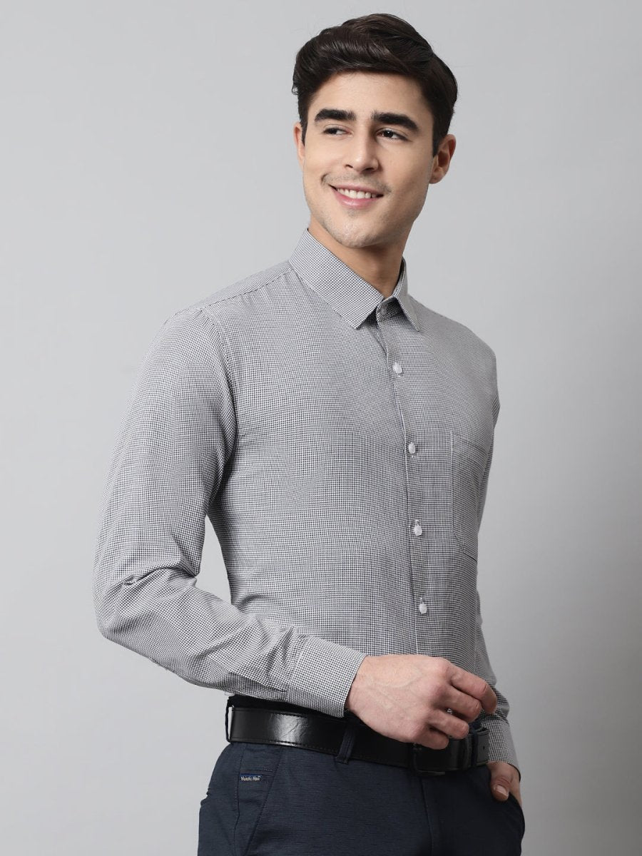 Men Grey Checks Pure Cotton Formal Shirt - SF_849Grey_S