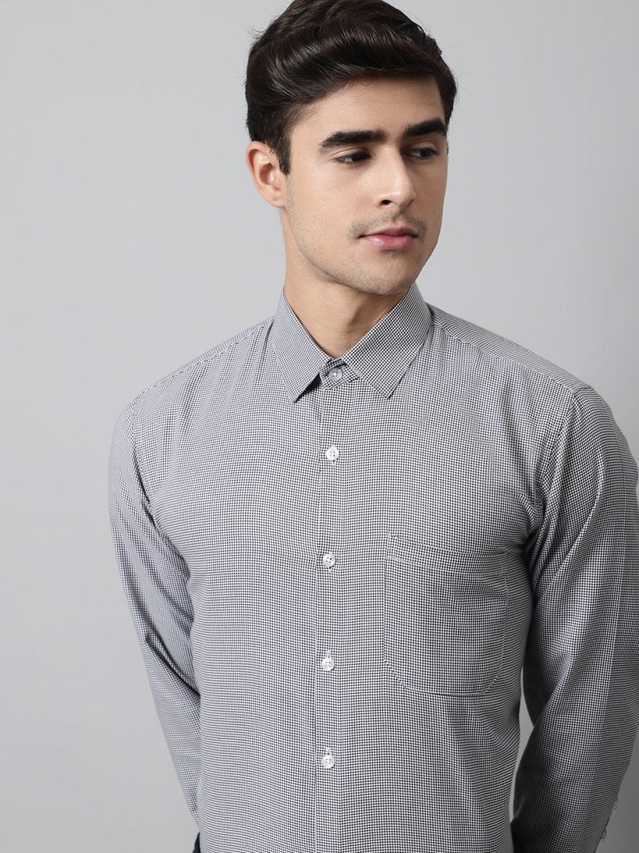 Men Grey Checks Pure Cotton Formal Shirt - SF_849Grey_S