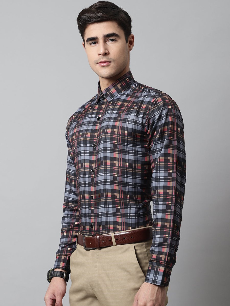 Men Grey Checks Regular Fit Cotton Formal Shirt - SF_851Grey_S
