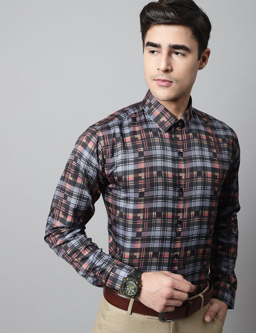 Men Grey Checks Regular Fit Cotton Formal Shirt - SF_851Grey_S