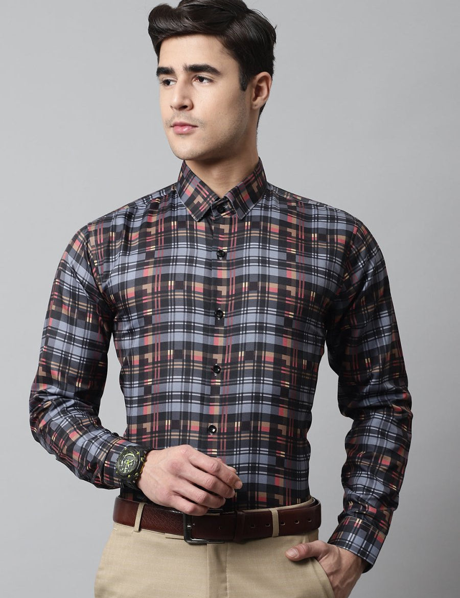 Men Grey Checks Regular Fit Cotton Formal Shirt - SF_851Grey_S