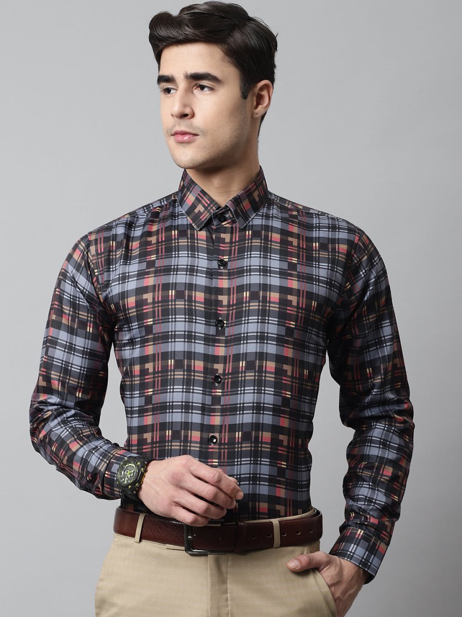 Men Grey Checks Regular Fit Cotton Formal Shirt - SF_851Grey_S