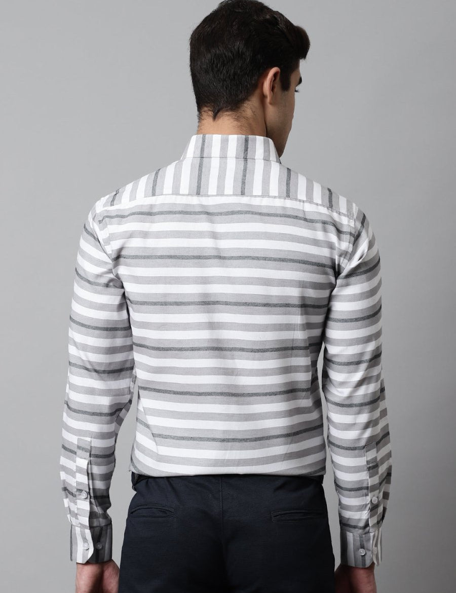 Men Grey Classic Horizontal Striped Formal Shirt - SF_848Grey_S