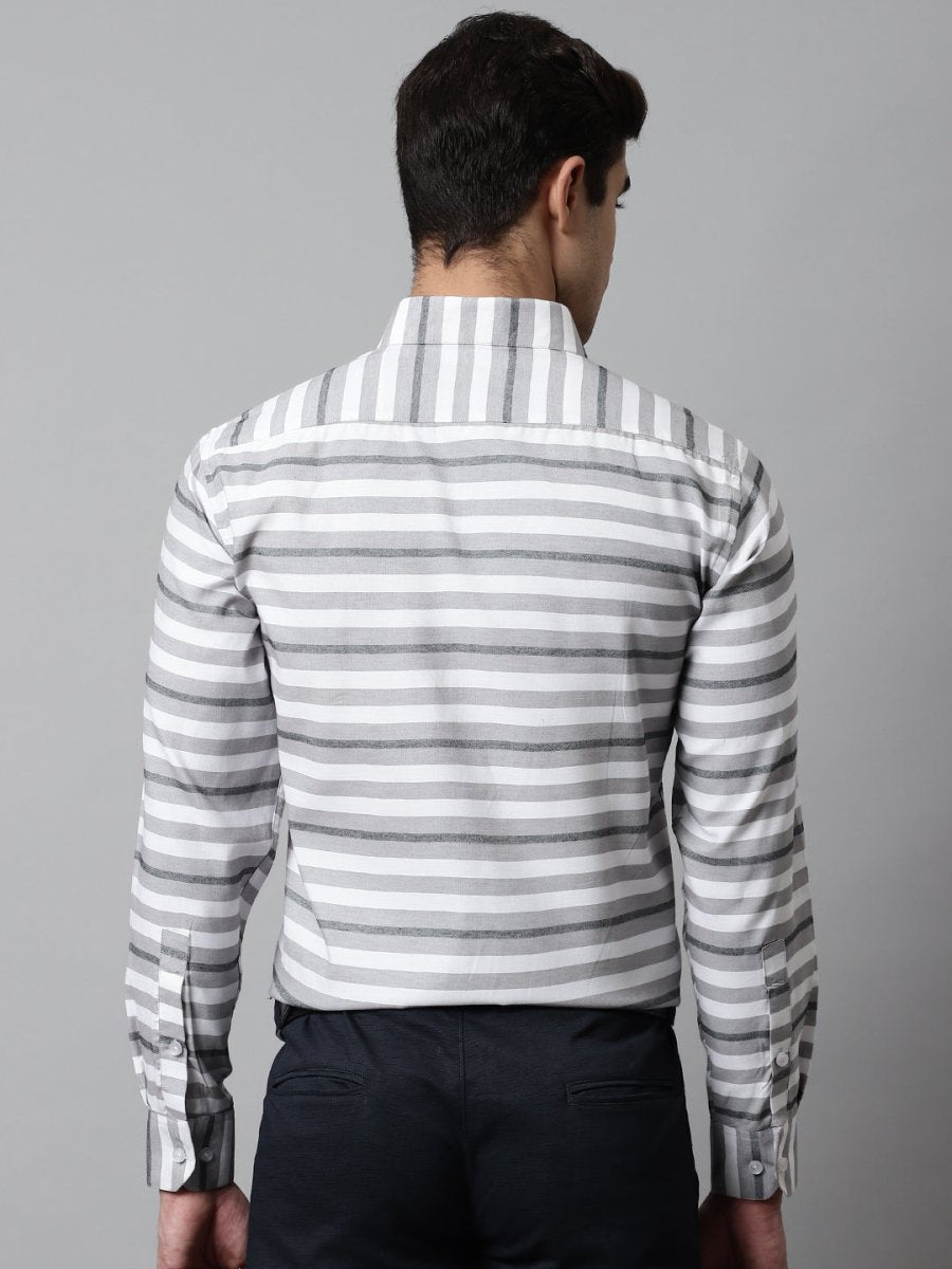 Men Grey Classic Horizontal Striped Formal Shirt - SF_848Grey_S