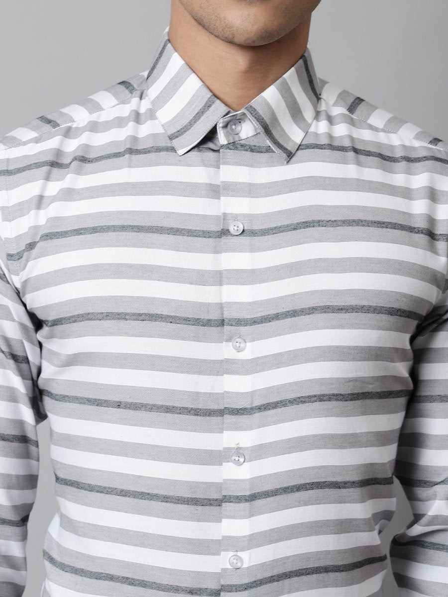 Men Grey Classic Horizontal Striped Formal Shirt - SF_848Grey_S